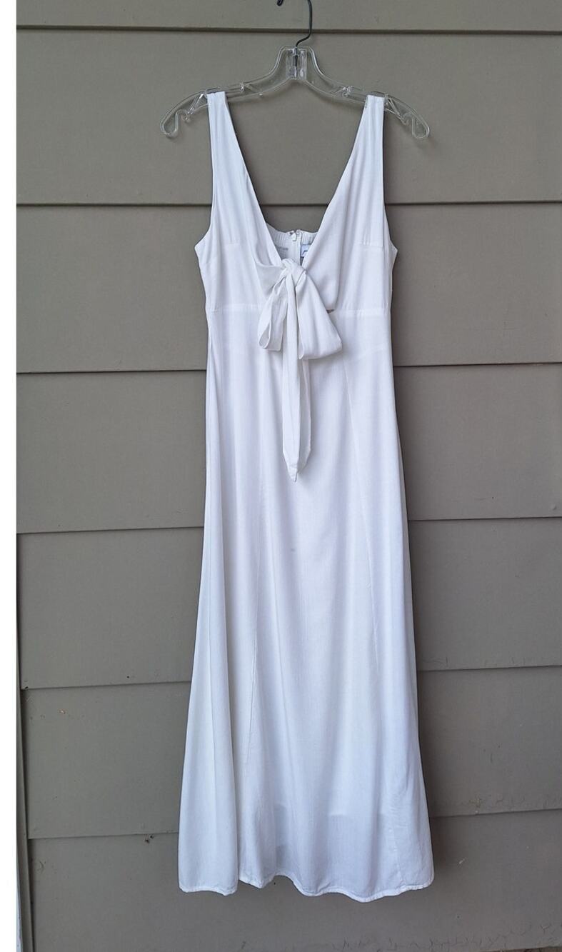 Petal & Pup Archer Midi Dress Sleeveless V neck Bust Tie Cutout White Rayon Sz S